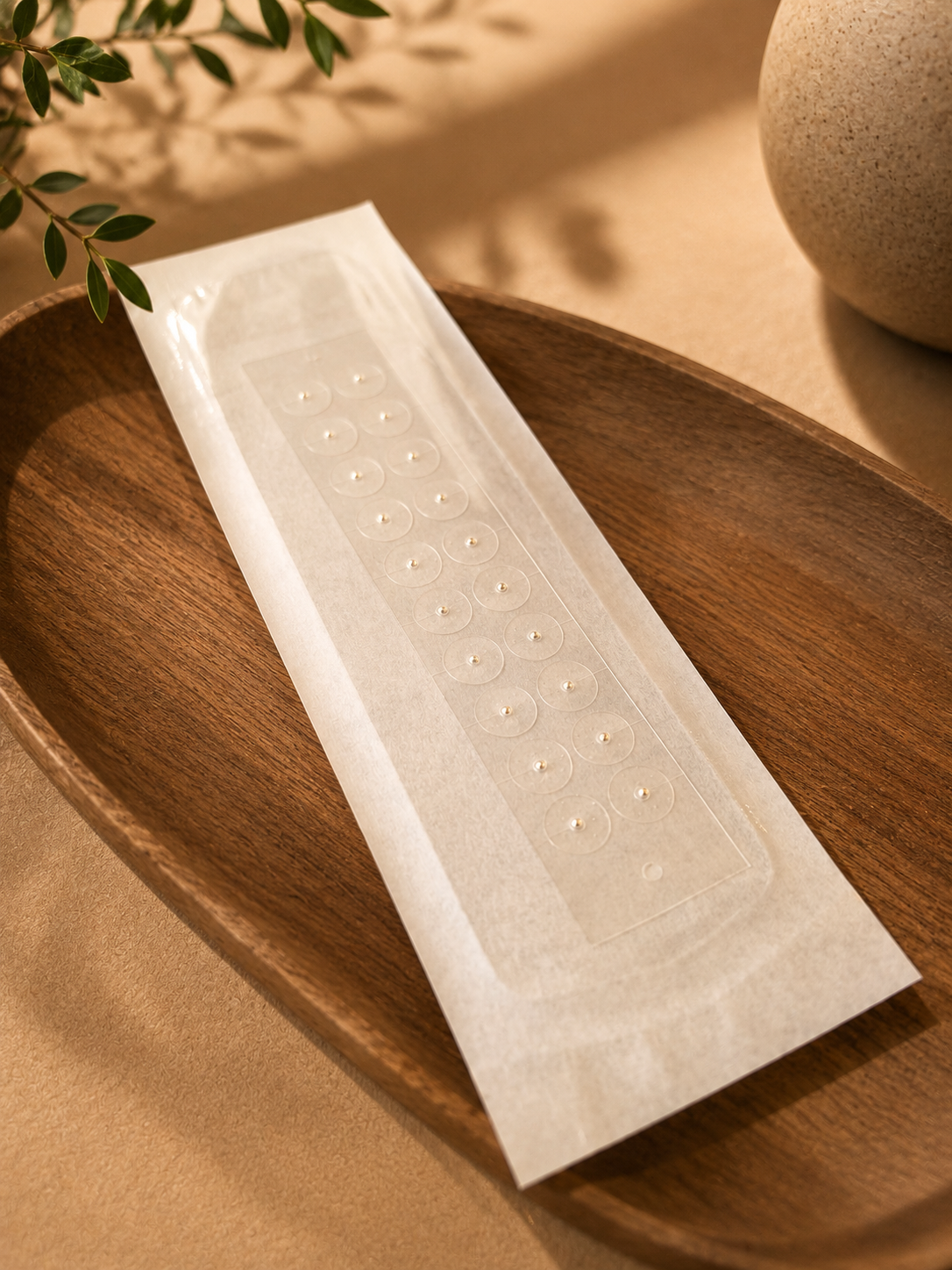 Silver ear seeds on a wooden tray
