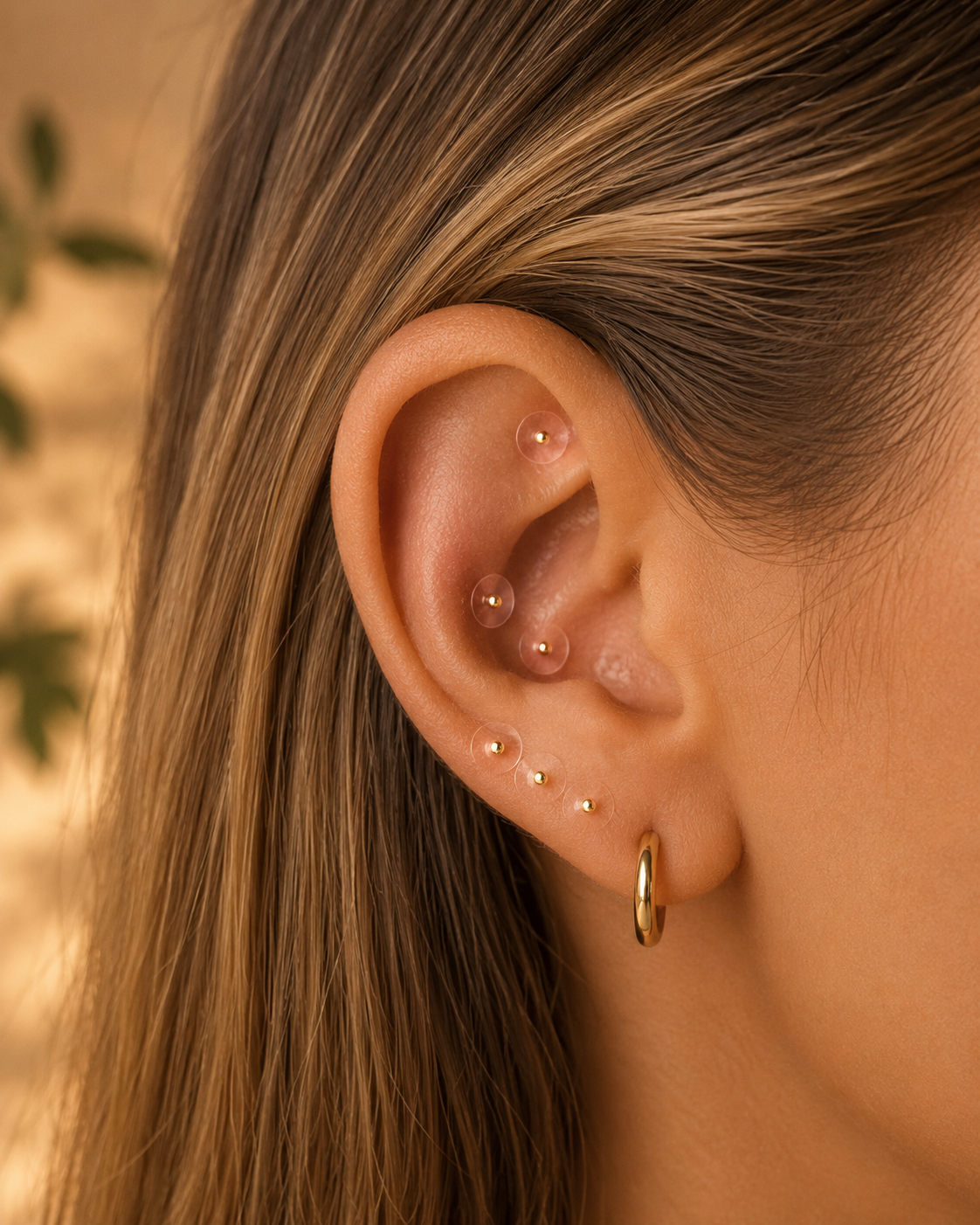 Gold ear seeds applied to the ear