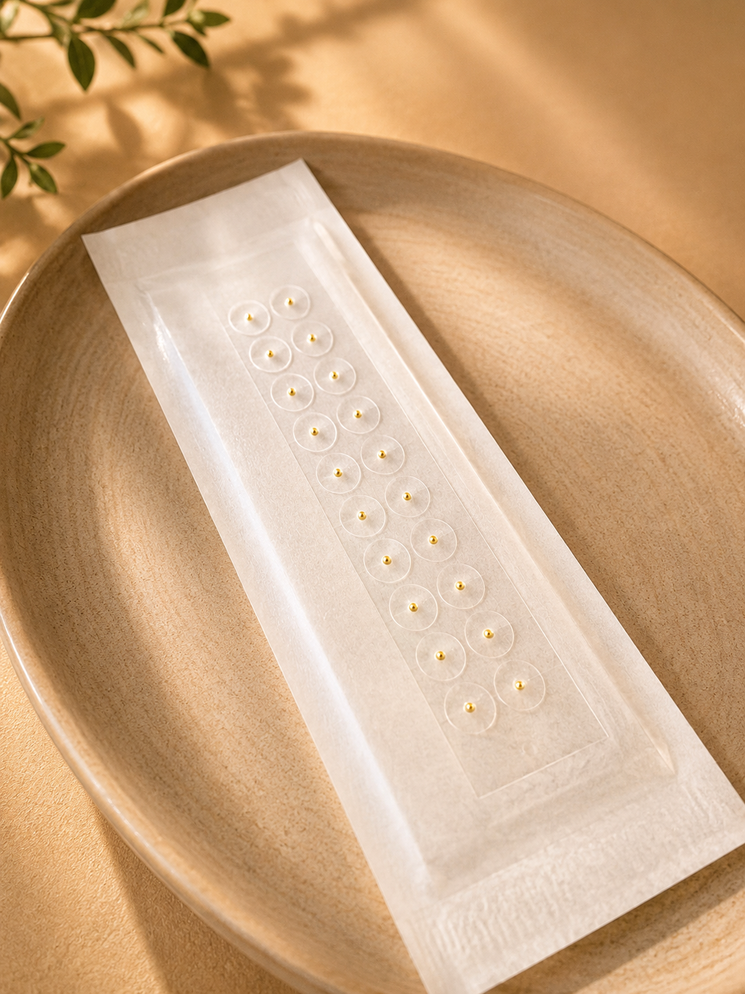 Gold ear seeds on a wooden plate