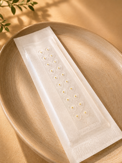 Gold ear seeds on a wooden plate