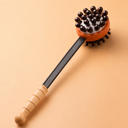 The Tapping Stick: wooden handle, flexible shaft and double-sided head