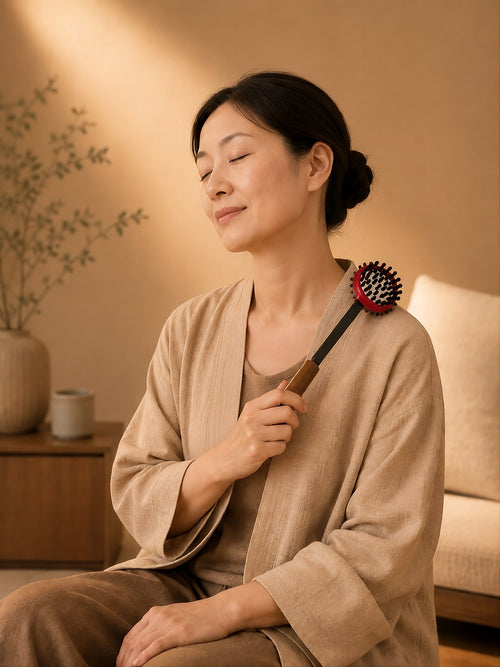Using the Small tapping stick on the shoulder in a calm daily practice